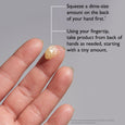 Clear gel product on fingertip with usage instructions displayed on gray background.