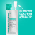 Peter Thomas Roth Even Smoother Instant Reveal Facial Peel with pre-soaked cotton swab applicator on turquoise background.