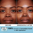 Two jars of moisturizing cream displayed with before and after facial photos showing skin hydration results.
