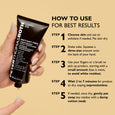 Black tube of Instant FIRMx Temporary Face Tightener held in hand with usage instructions displayed on tan background.