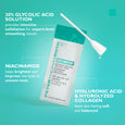 White applicator swab with teal-labeled facial peel package containing 30% glycolic acid solution on turquoise background.