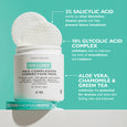 White jar of Even Clearer Max Complexion Correction Pads with a textured white pad on top against a turquoise background.
