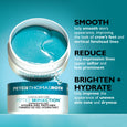 White jar of Peter Thomas Roth Peptide Skinjection Expression Line Hydra-Gel Patches with turquoise gel visible inside agains
