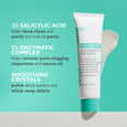 White tube with teal cap and label displaying Even Smoother Microdermabrasion Exfoliating Pore Purifier, 50 ml, with cream sw