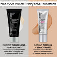 Black tube of Instant FIRMx Temporary Face Tightener with silver base and white tube of No-Filter Firming Primer Base display
