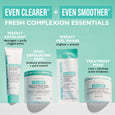 White tube of microdermabrasion exfoliating pore purifier with teal label on turquoise background with product information.