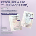 Peter Thomas Roth Instant FIRMx collagen tightening face patches with illustrated faces on translucent packaging.