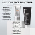 Two tubes of Instant FIRMx face tightener: white Easy-Wear Formula (4 fl oz) and black Original formula (100 ml) with product