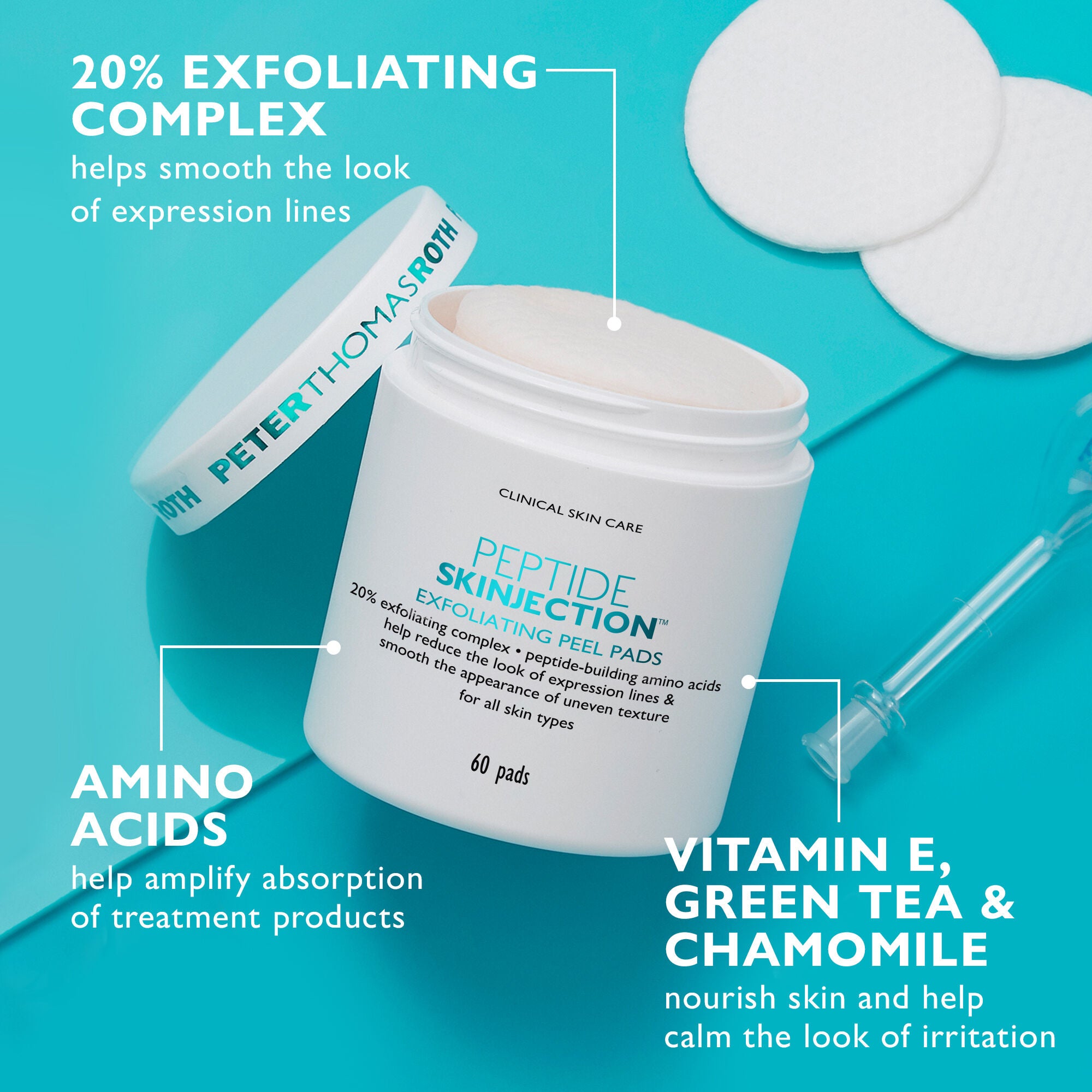 Peptide Skinjection Exfoliating Peel Pads|60 Pads