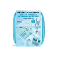 Peter Thomas Roth Water Drench Hydra-Besties 7-piece travel kit in light blue zippered bag with skincare products visible.