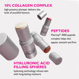 Cream and burgundy stick cosmetics with silver and gray cylindrical packaging displayed with lids removed.
