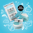 Peter Thomas Roth Water Drench 2-piece skincare kit with moisturizing cream and hydrating mask on turquoise background.