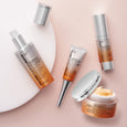 Potent-C Power Eye Cream in silver tube with pump applicator, 15 ml size, displayed on pink background.